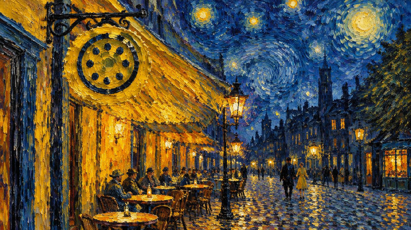 The cafe at night, a wallpaper that comes with Roundel OS