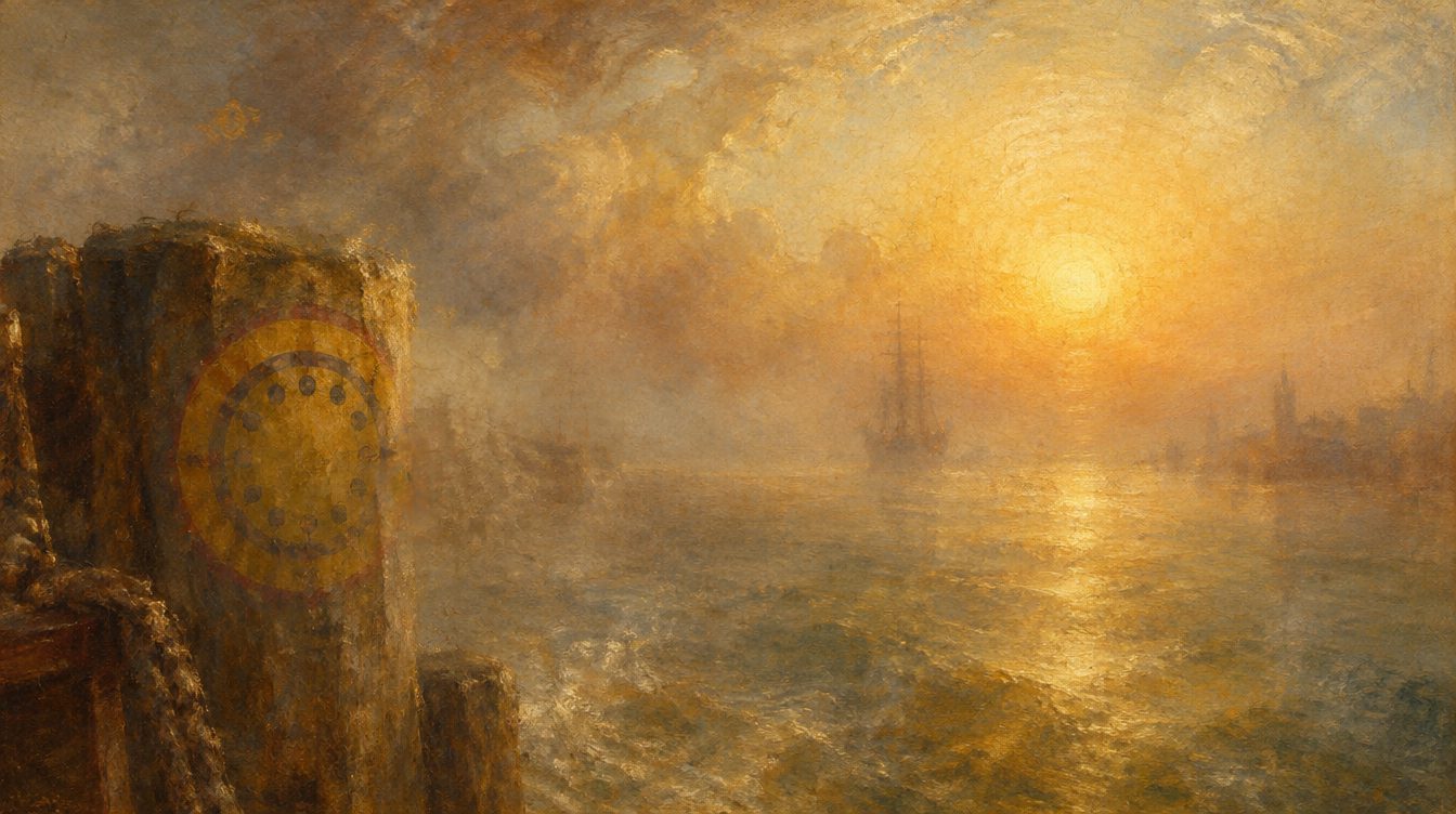 The harbour at sunrise, a wallpaper that comes with Roundel OS